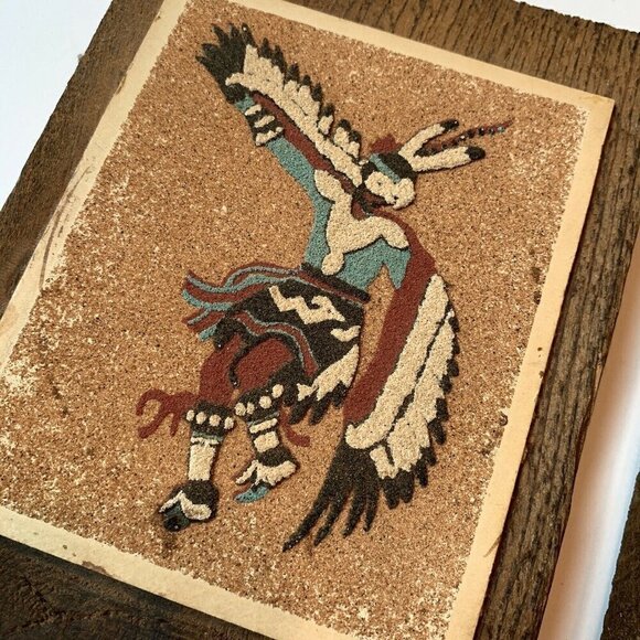 The Eagle Dance Ceremony Sand Art on Wood Pictures Pair - Picture 4 of 8